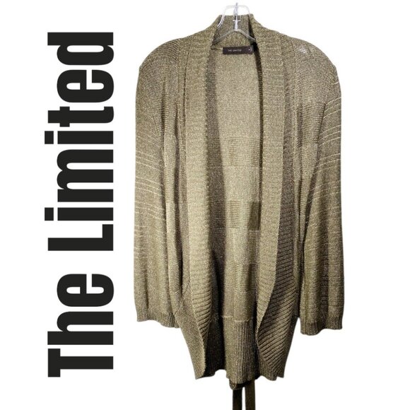 THE LIMITED VINTAGE Y2K SHAWL COLLAR BELTED CARDIGAN METALLIC GOLD BROWN, SIZE M - Picture 11 of 12